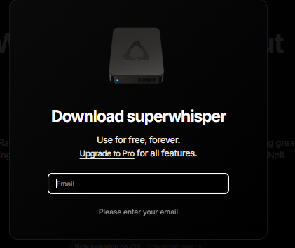 Superwhisperの公式サイトからダウンロード